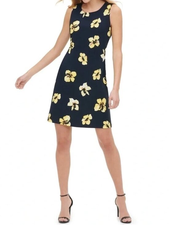Tommy Hilfiger Dresses & Skirts - Tommy Hilfiger Floral Shift Dress- Women-10-Sky Captain Dark Navy Yellow-NWT